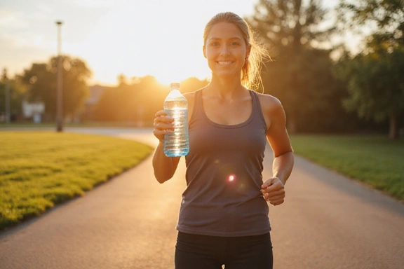Persona che fa esercizio fisico e si idrata con acqua
